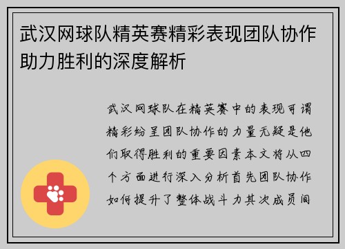 武汉网球队精英赛精彩表现团队协作助力胜利的深度解析