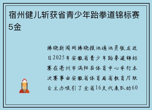 宿州健儿斩获省青少年跆拳道锦标赛5金